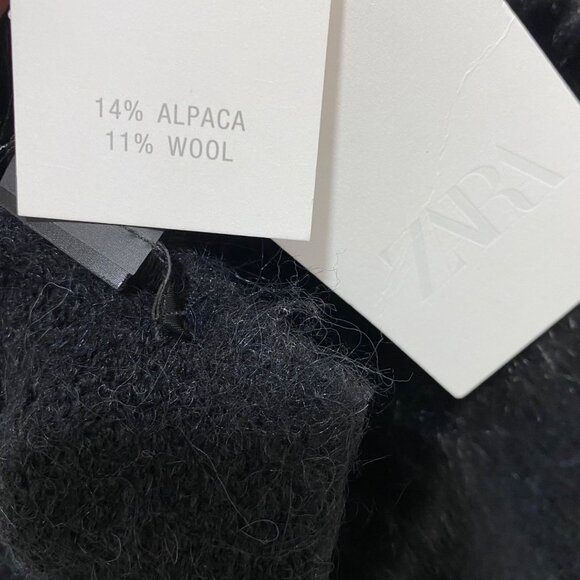 Zara Black Faux Fur & Knit Scarf With Alpaca & Wool Blend NWT - Picture 5 of 5